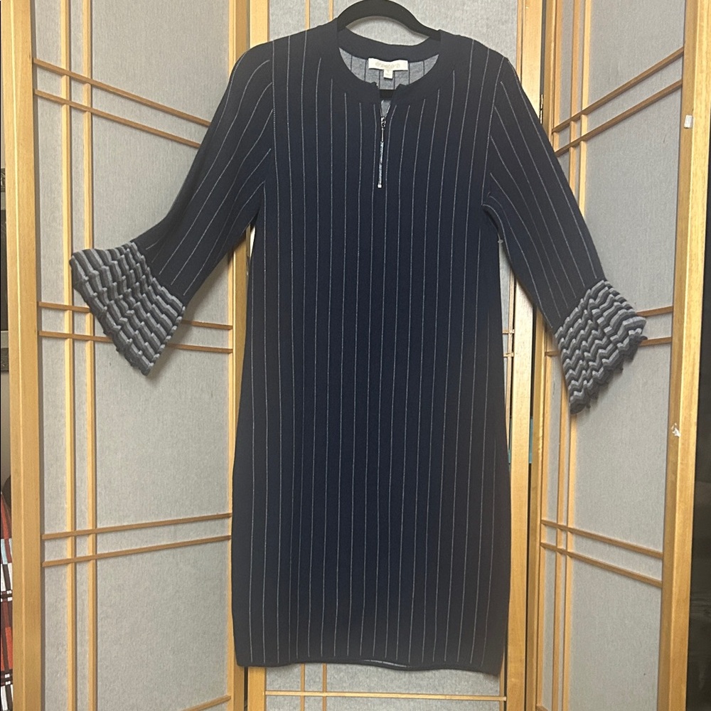 Etcetera Navy and Gray Long Sleeve Dress